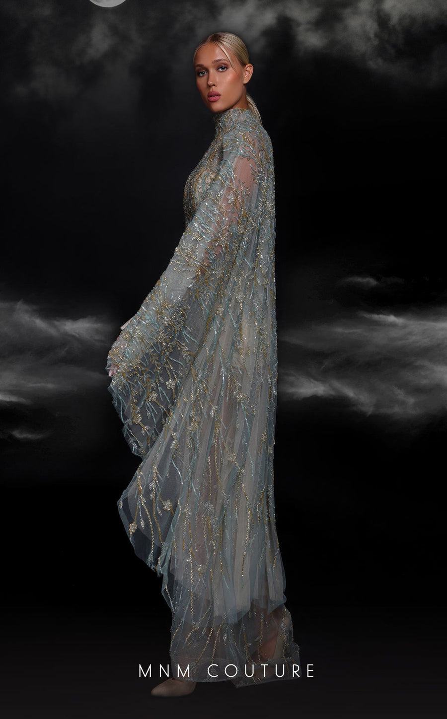 Formal Dresses Fitted Long Formal Beaded Cape Evening Prom Dress Tiffany