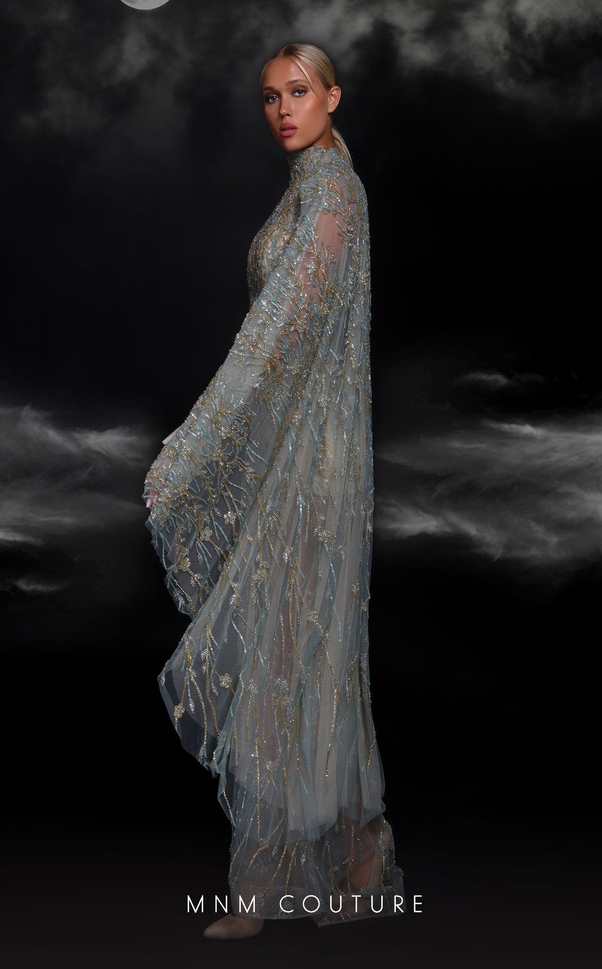 Formal Dresses Fitted Long Formal Beaded Cape Evening Prom Dress Tiffany