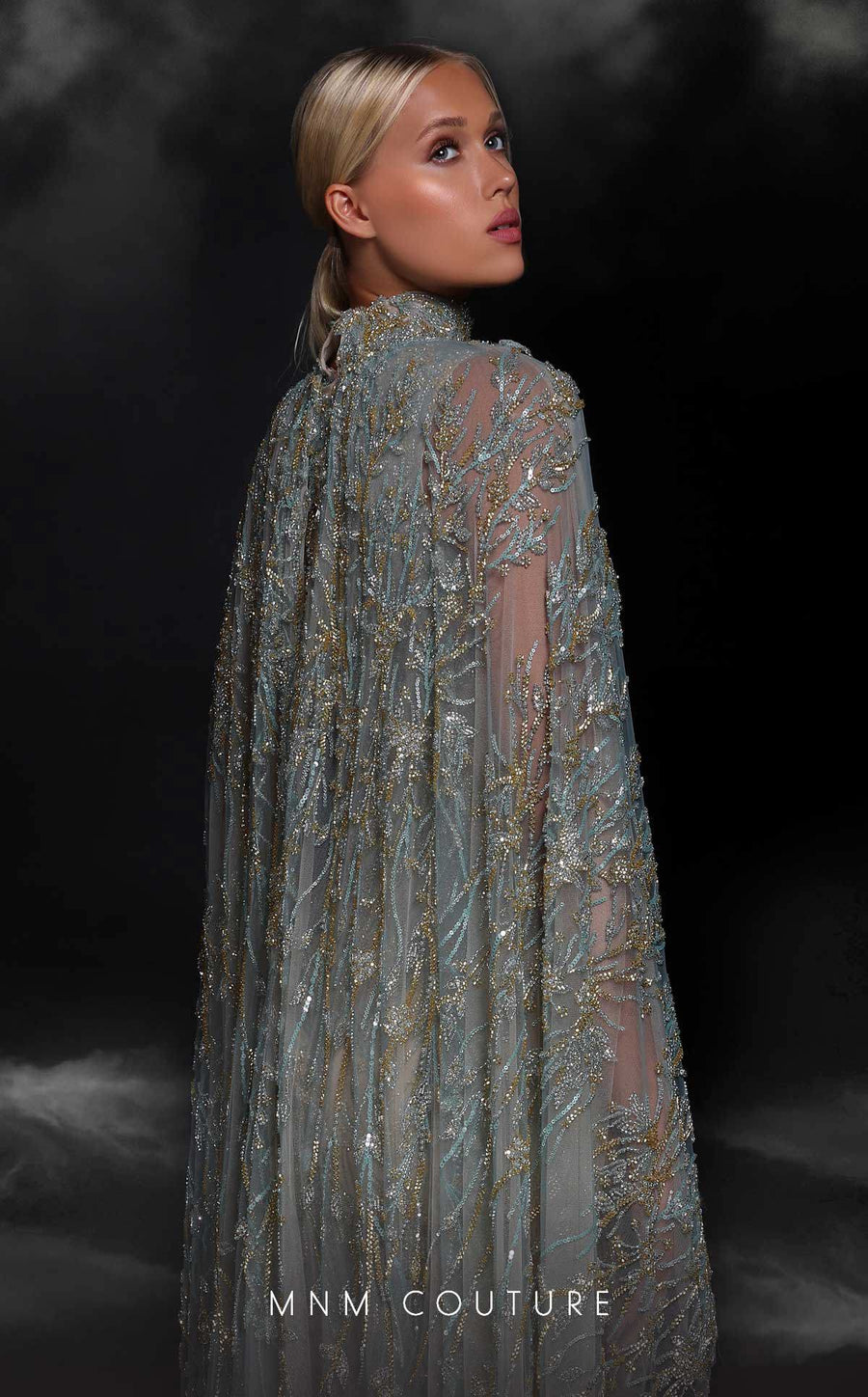 Formal Dresses Fitted Long Formal Beaded Cape Evening Prom Dress Tiffany