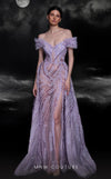Formal Dresses Beaded A Line Long Ruffle Slit Formal Evening Dress Lilac