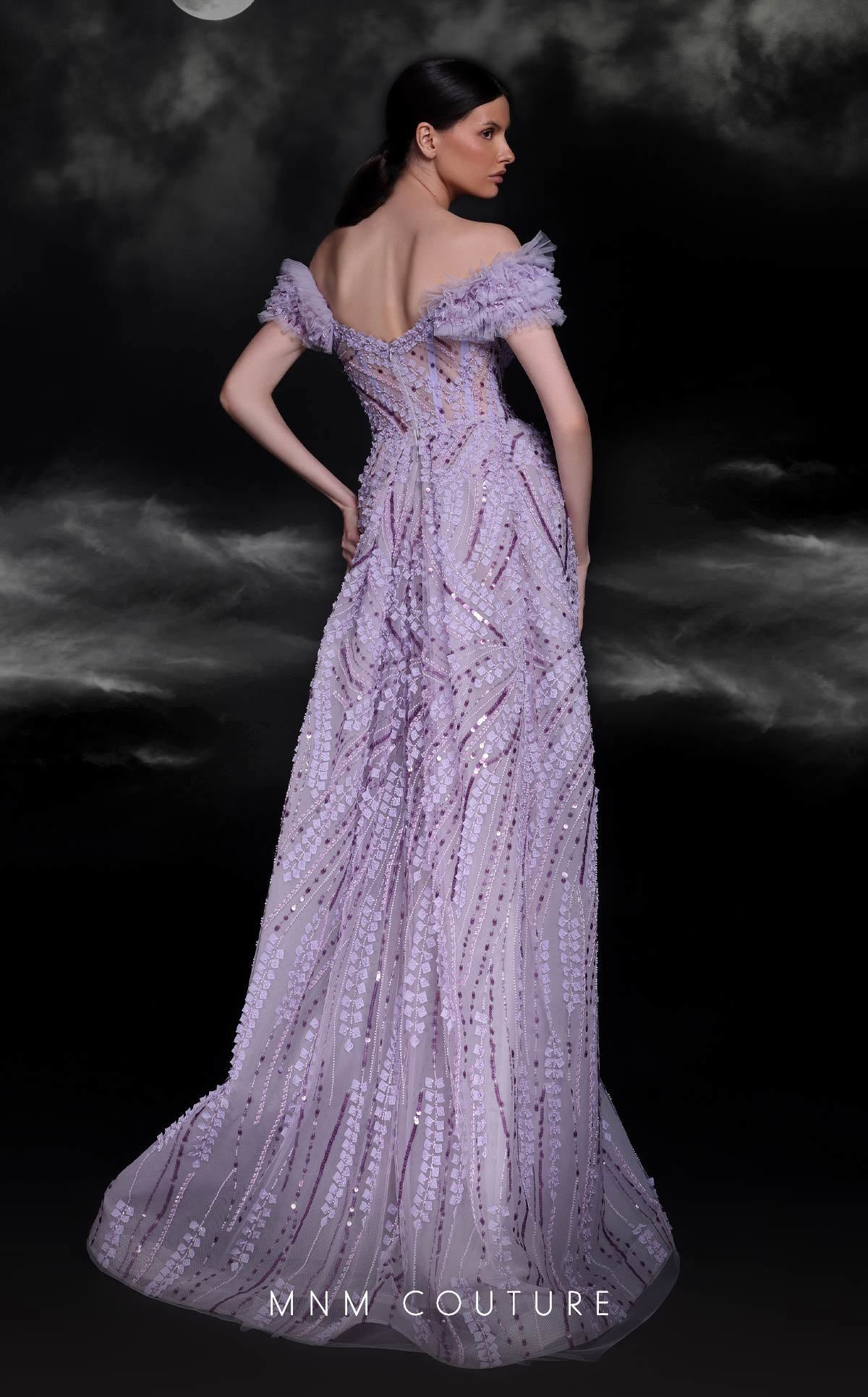 Formal Dresses Beaded A Line Long Ruffle Slit Formal Evening Dress Lilac