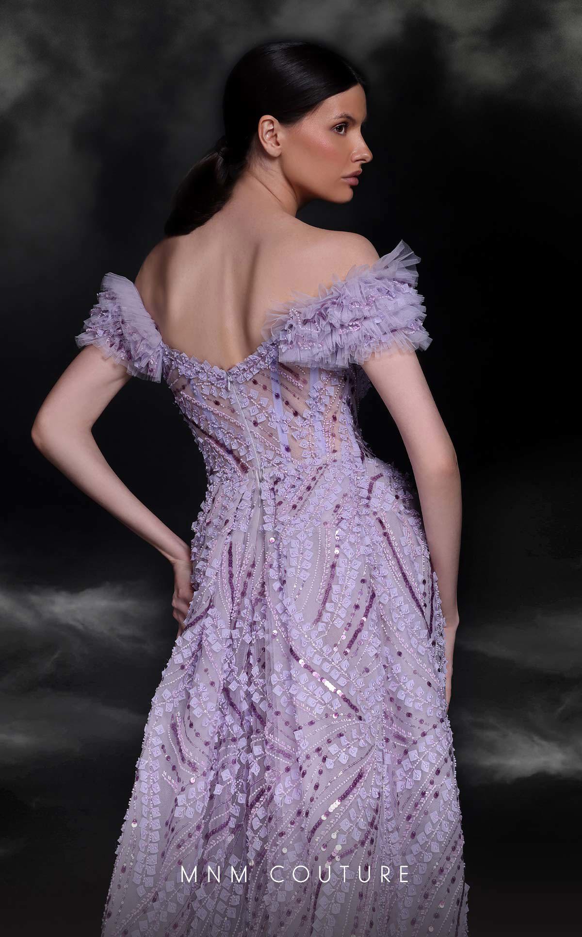 Formal Dresses Beaded A Line Long Ruffle Slit Formal Evening Dress Lilac