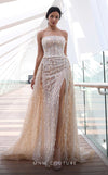 Formal Dresses Prom Long Floral Applique Beaded Overskirt Formal dress Beige