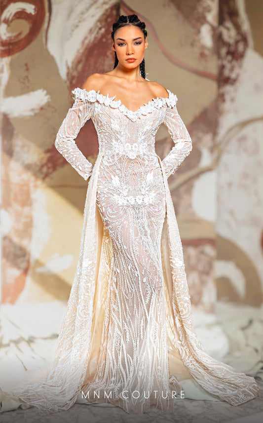 Formal Dresses Long Fitted Formal 3d Floral Applique Overskirt Prom Dress White