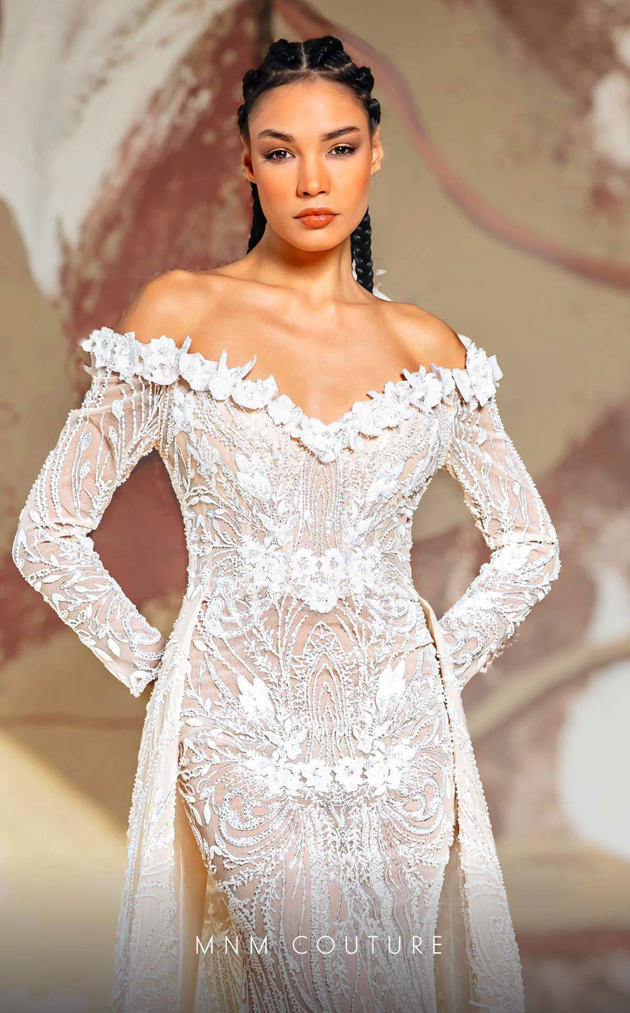 Formal Dresses Long Fitted Formal 3d Floral Applique Overskirt Prom Dress White