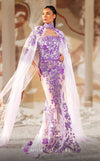 Formal Dresses Fitted Lace Applique Long Formal Beaded Prom Dress Purple