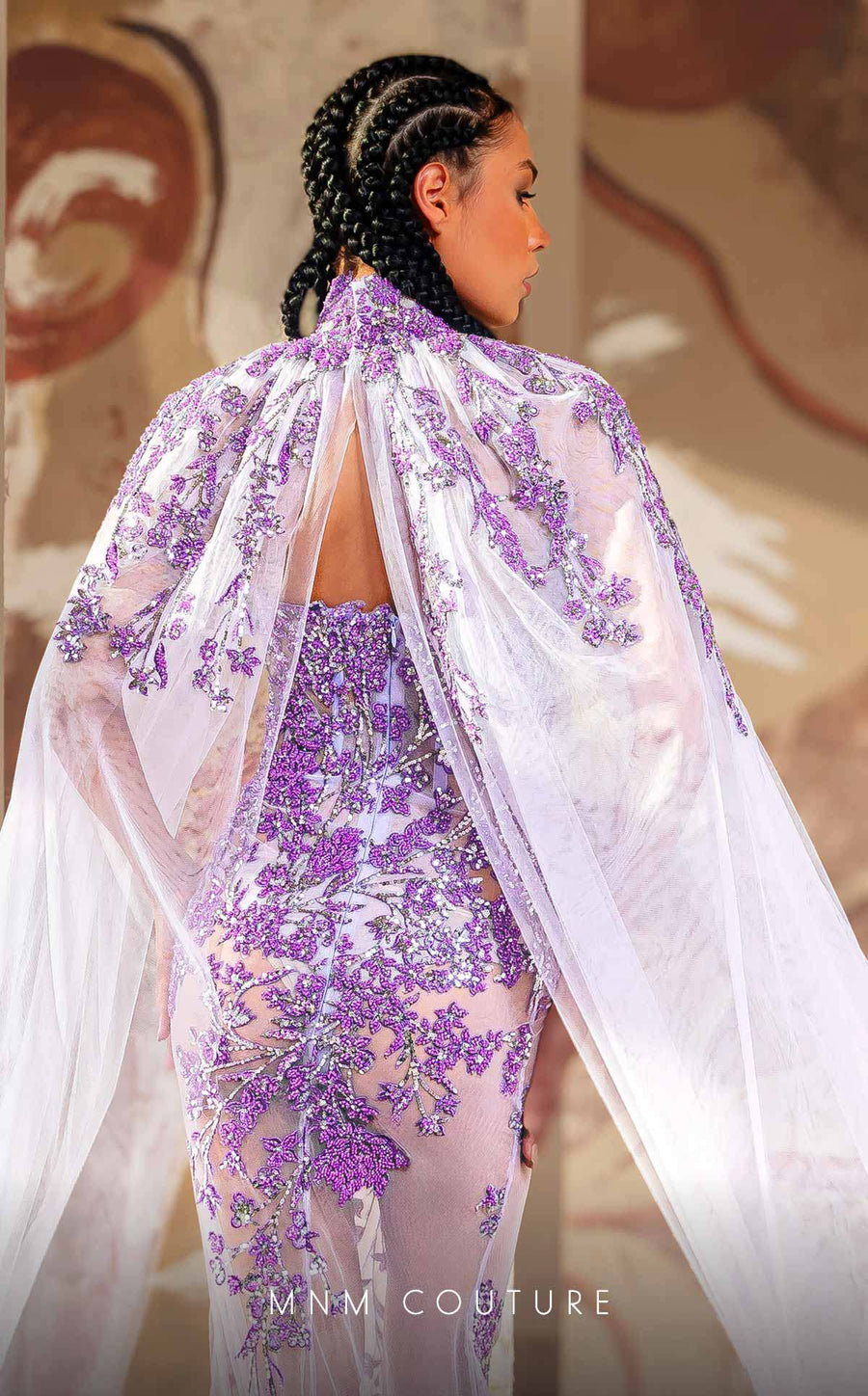 Formal Dresses Fitted Lace Applique Long Formal Beaded Prom Dress Purple