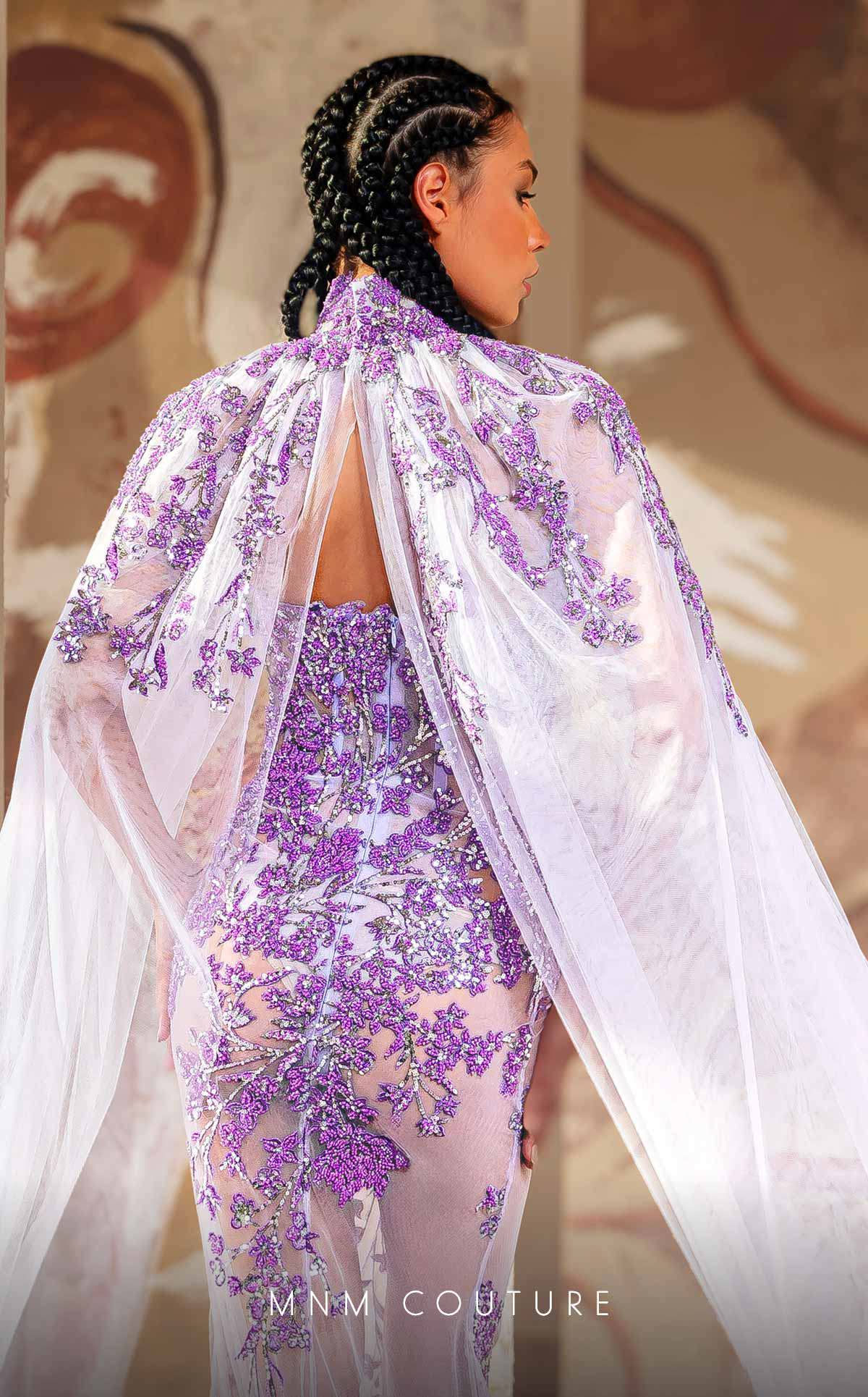 Formal Dresses Fitted Lace Applique Long Formal Beaded Prom Dress Purple