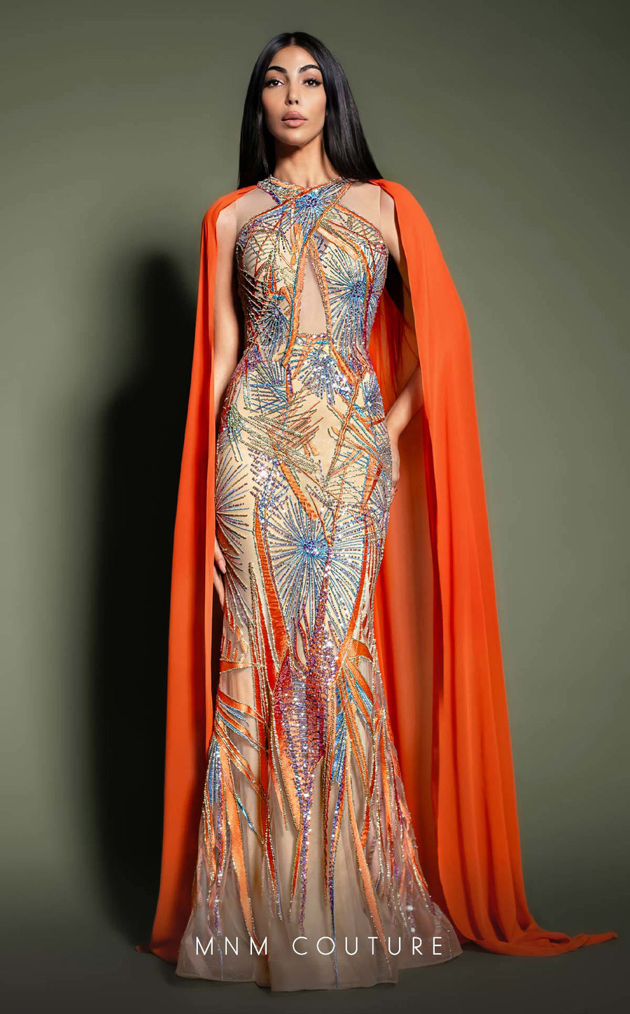 Formal Dresses Long Mermaid Formal Cape Prom Dress Orange