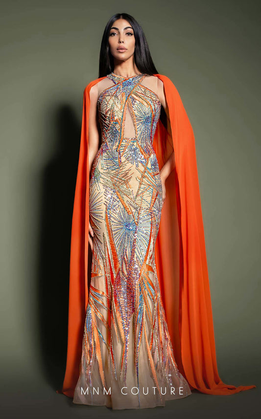 Formal Dresses Long Mermaid Formal Cape Prom Dress Orange