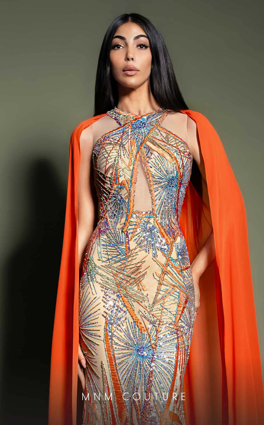 Formal Dresses Long Mermaid Formal Cape Prom Dress Orange