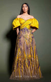 Formal Dresses A Line Beaded Long Formal Puff Sleeve Evening Dress Yellow