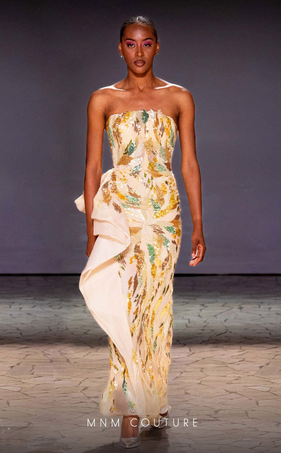 Prom Dresses Fitted Long Formal Beaded Sequin Ruffle Prom Dress Yellow