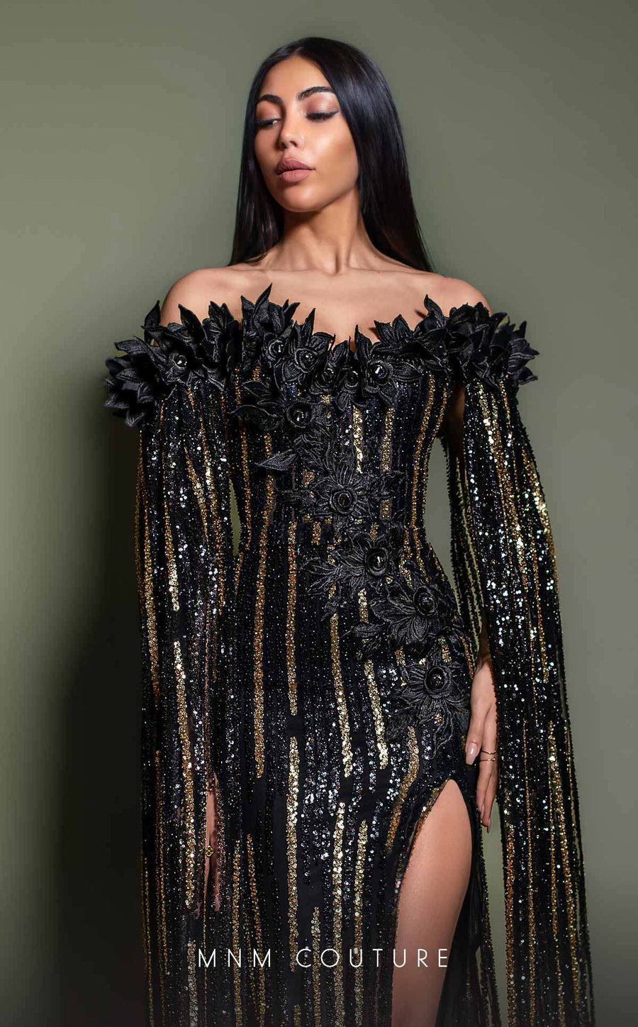 Formal Dresses Long Formal Beaded Applique Evening Dress Black