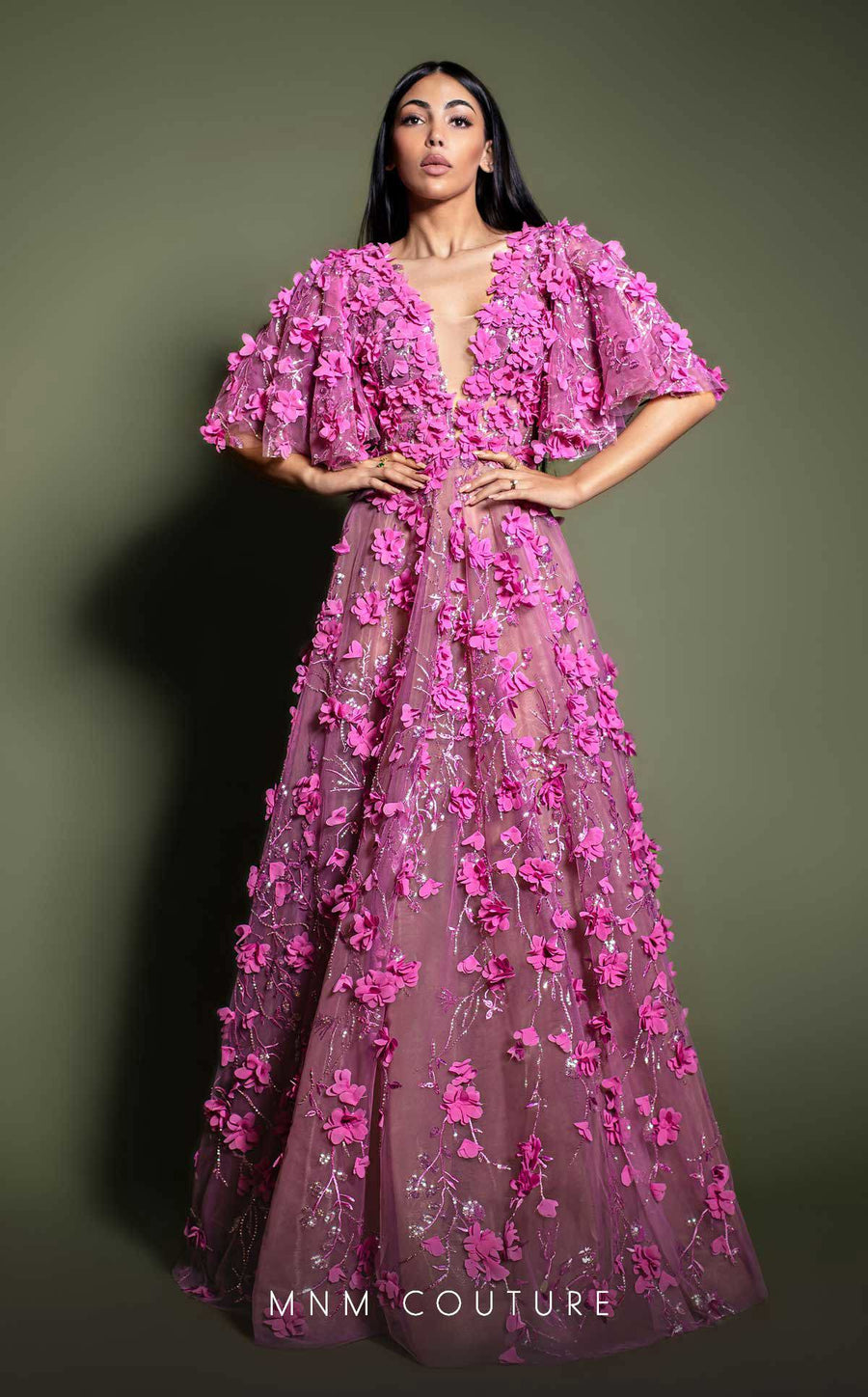 Formal Dresses A Line Long Formal Floral Applique Evening Dress Fuchsia