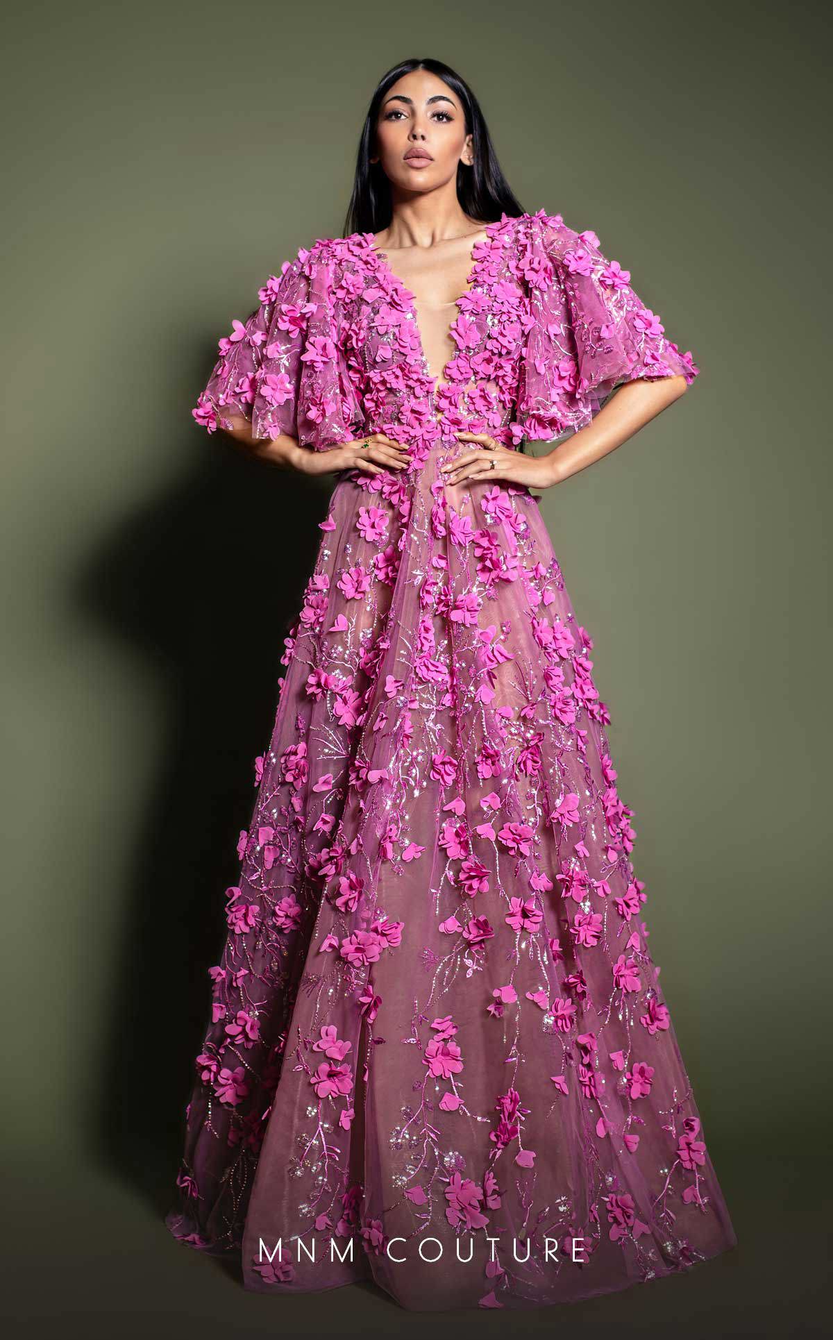 Formal Dresses A Line Long Formal Floral Applique Evening Dress Fuchsia