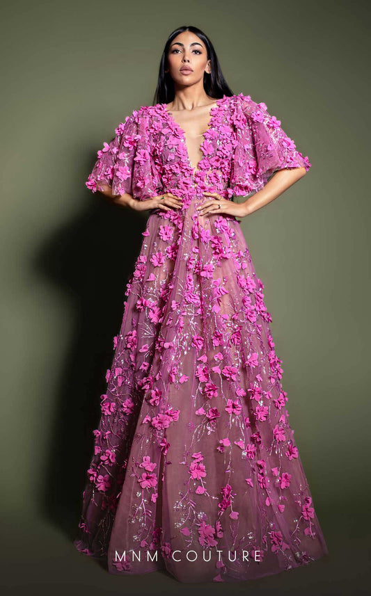 Formal Dresses A Line Long Formal Floral Applique Evening Dress Fuchsia