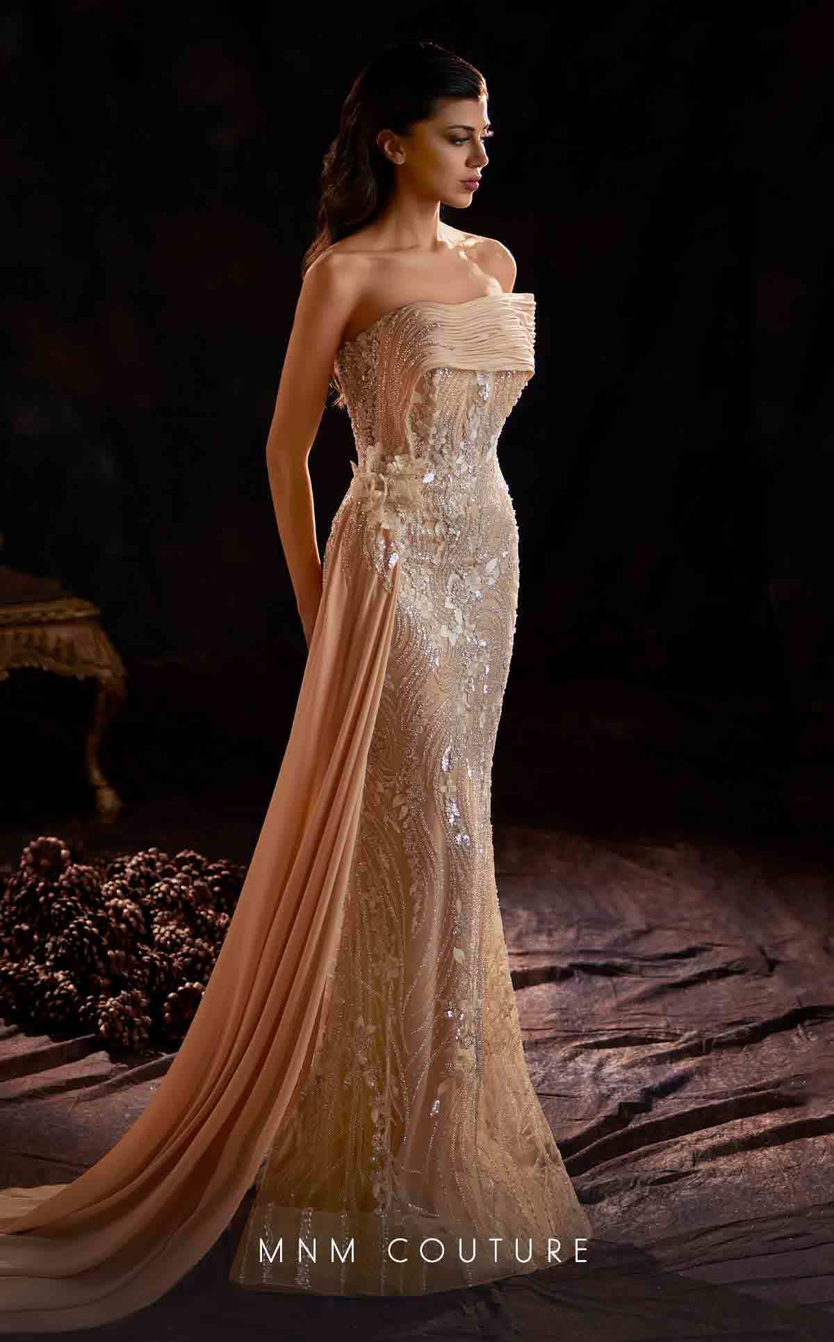 Prom Dresses Fitted Long Formal Beaded Overskirt Prom Dress Beige