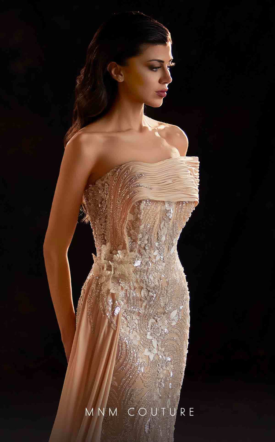 Prom Dresses Fitted Long Formal Beaded Overskirt Prom Dress Beige
