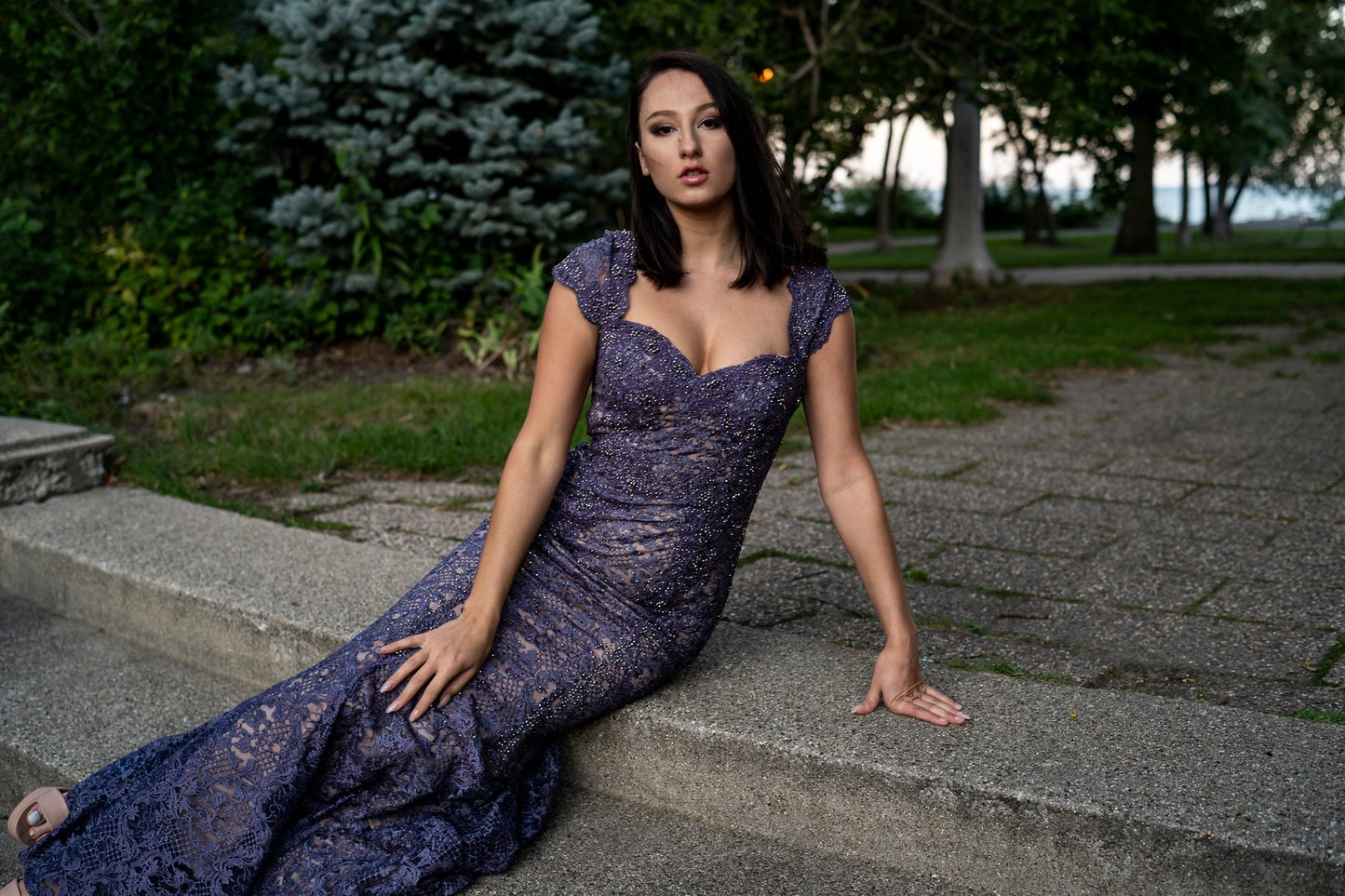 Formal Dresses Fitted Lace Long Formal Mermaid Evening Dress Dusty Purple