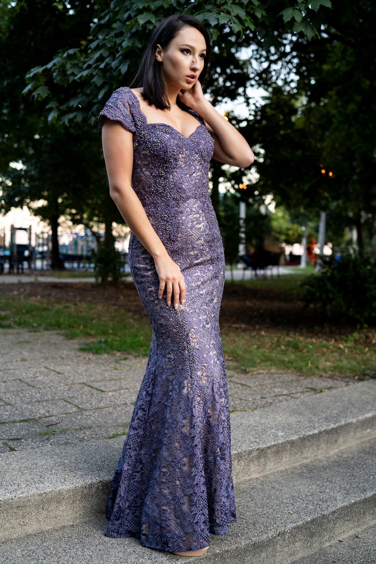 Formal Dresses Fitted Lace Long Formal Mermaid Evening Dress Dusty Purple