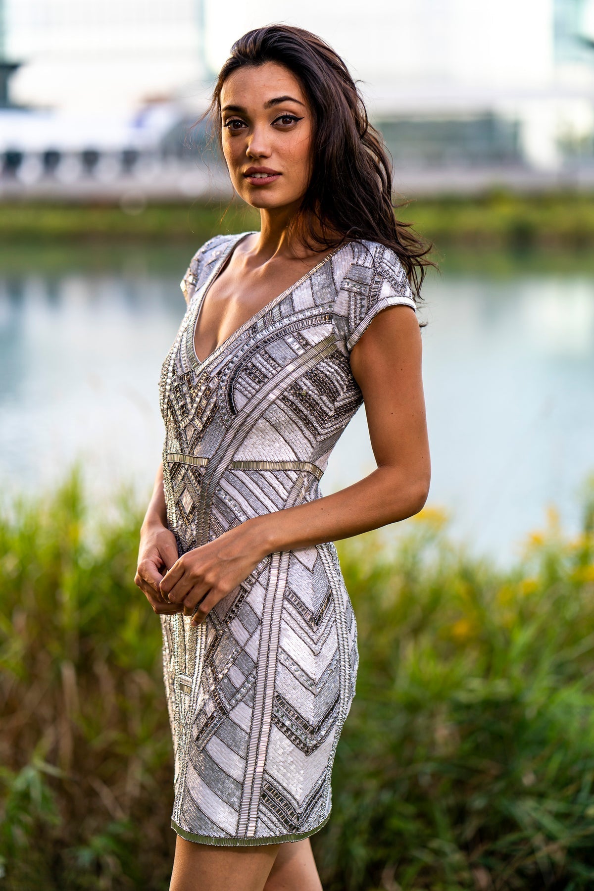 Cocktail Dresses Sequin Short Mini Cocktail Dress White