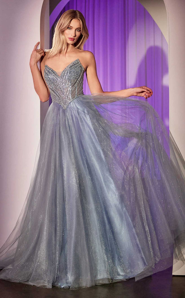 Prom Dresses Long A Line Formal Prom Beaded Dress Smoky Blue