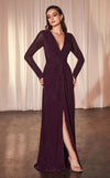 Formal Dresses Long Sleeve Formal Metallic Evening Dress Wine