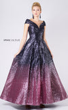 Formal Dresses Pleated A Line Long Formal Ombre Sequin Prom Dress Navy/Fuchsia