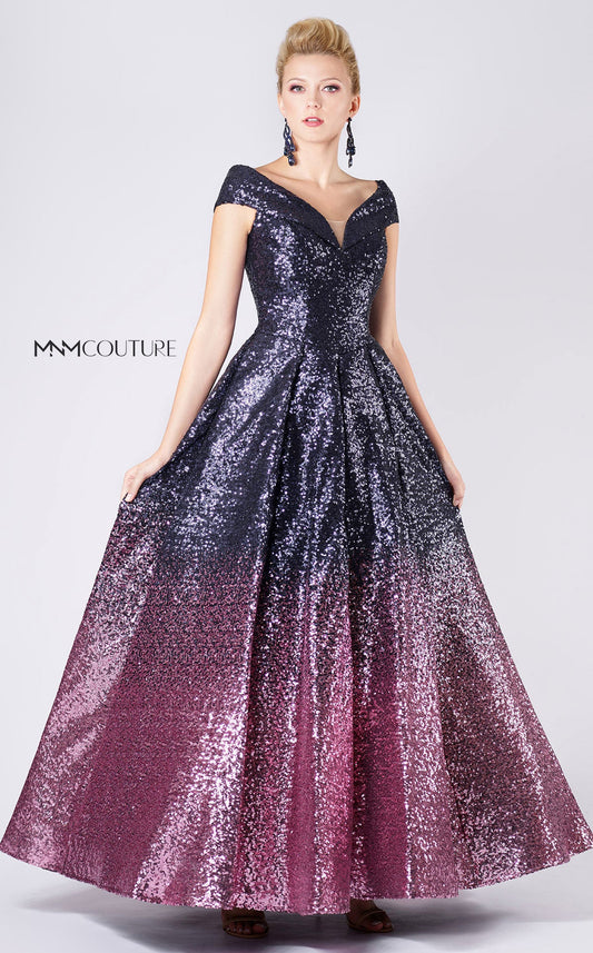 Formal Dresses Pleated A Line Long Formal Ombre Sequin Prom Dress Navy/Fuchsia