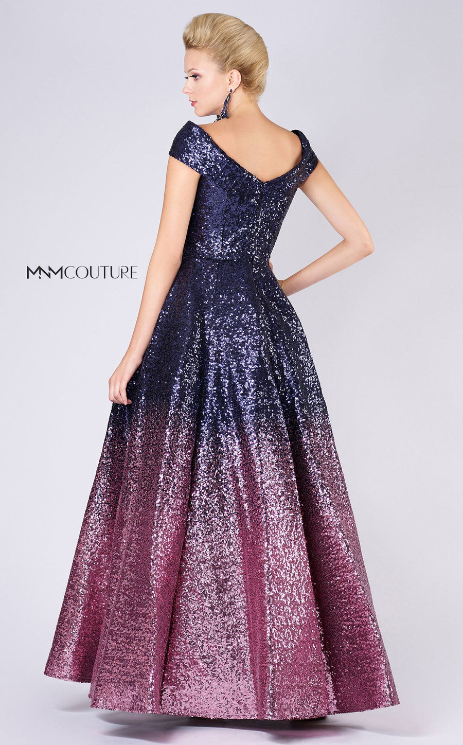 Formal Dresses Pleated A Line Long Formal Ombre Sequin Prom Dress Navy/Fuchsia