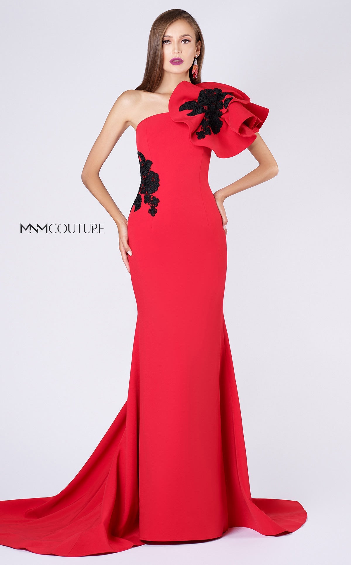 Formal Dresses Fitted Mermaid Long Formal Ruffle Evening Dress Red