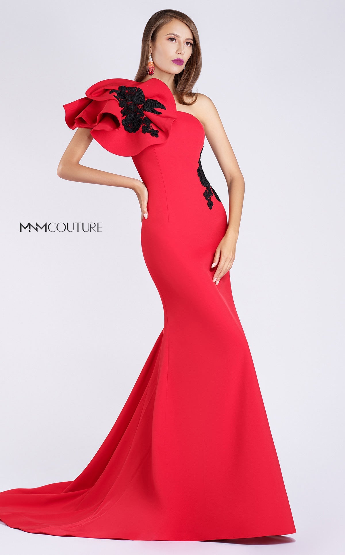 Formal Dresses Fitted Mermaid Long Formal Ruffle Evening Dress Red