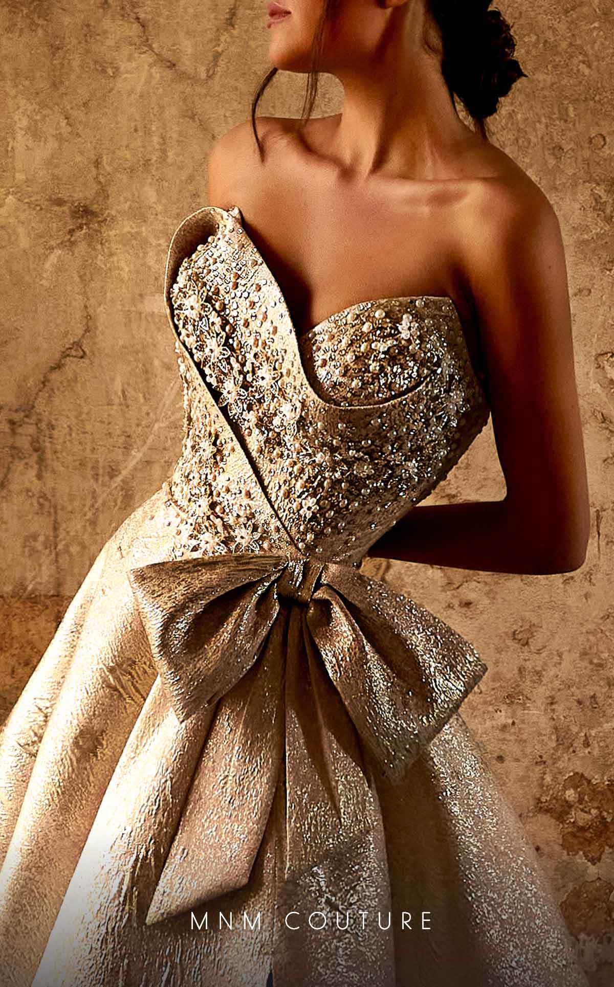 Formal Dresses Long Ball Gown Formal Beaded Slit Bow Evening Dress Gold