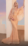 Formal Dresses Long Formal Beaded Sequin Evening Cape Dress Salmon