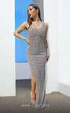 Formal Dresses Long Slit Formal Beaded Evening Dress  Silver