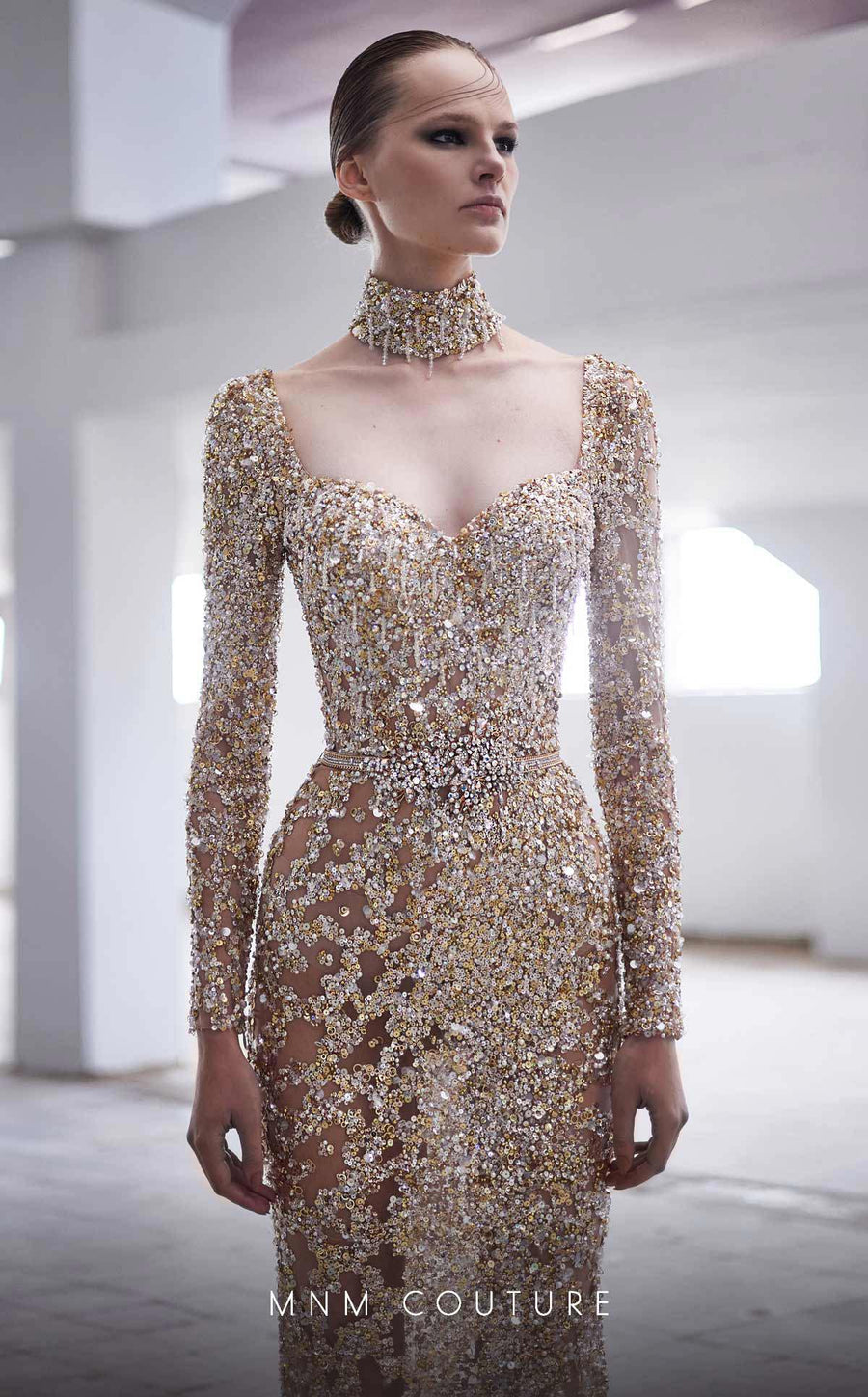 Formal Dresses Fitted Evening Gown Long Beaded Formal Dress Gold