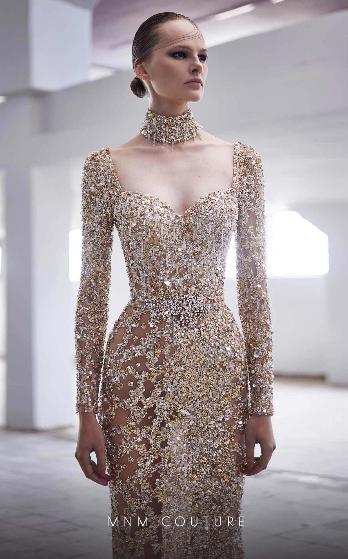 Formal Dresses Fitted Evening Gown Long Beaded Formal Dress Gold