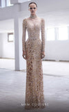 Formal Dresses Fitted Evening Gown Long Beaded Formal Dress Gold