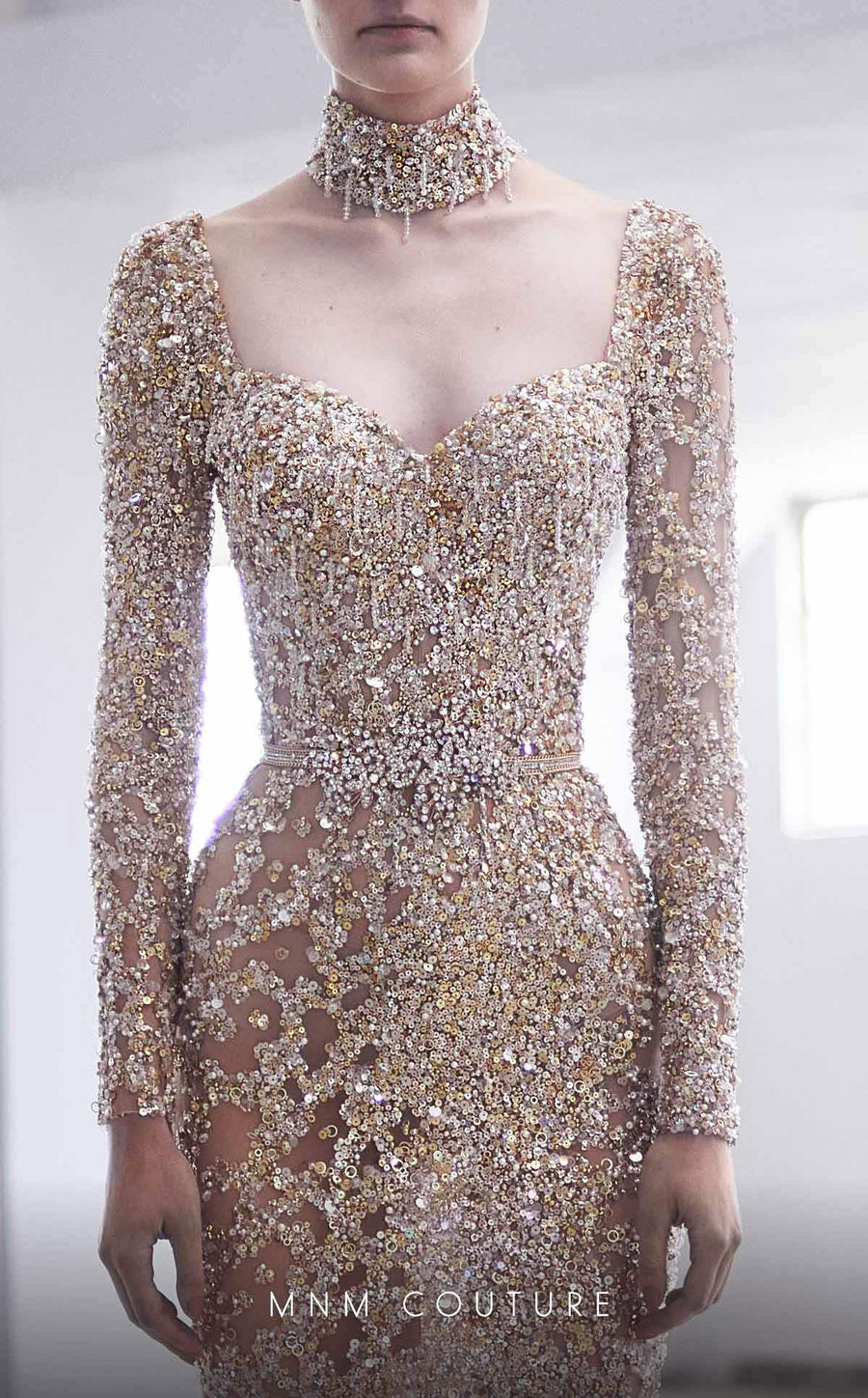 Formal Dresses Fitted Evening Gown Long Beaded Formal Dress Gold