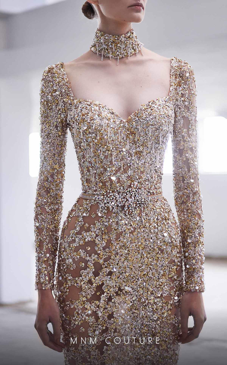 Formal Dresses Fitted Evening Gown Long Beaded Formal Dress Gold