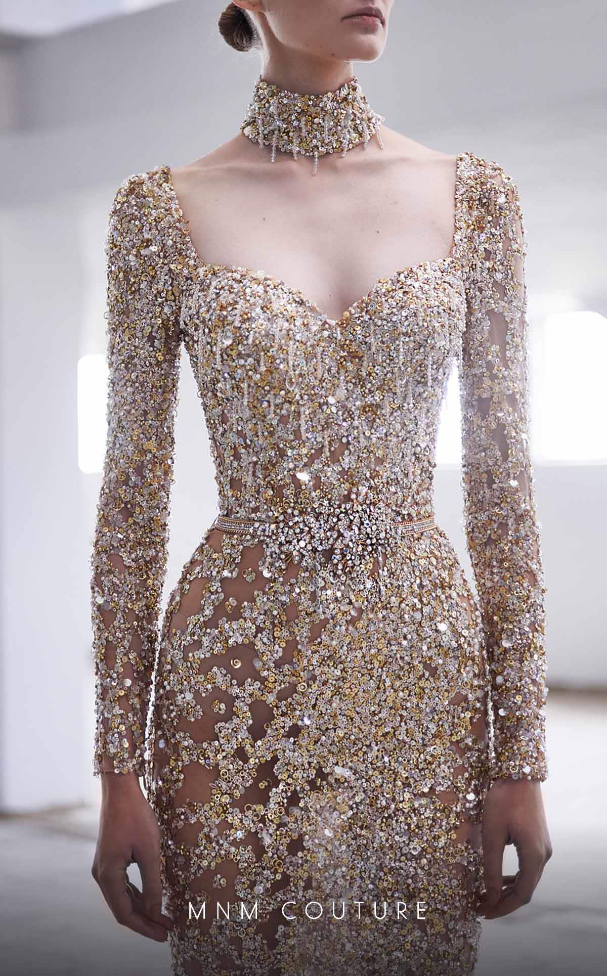 Formal Dresses Fitted Evening Gown Long Beaded Formal Dress Gold