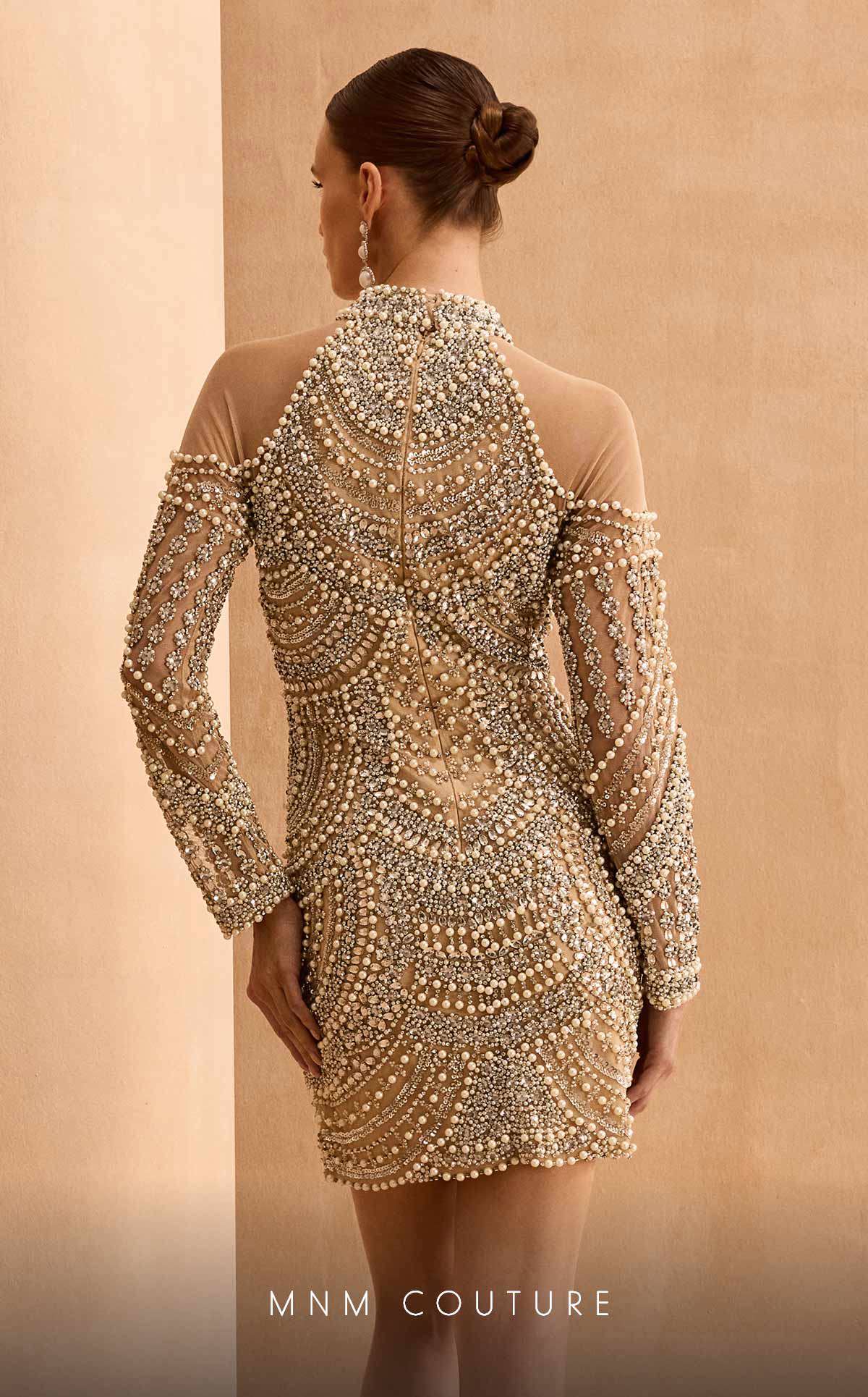 Cocktail Dresses Long Sleeve Beaded Short Cocktail Dress Ivory