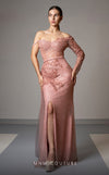 Prom Dresses Pleated Long Formal Beaded Sequin Corset Prom Dress Pink