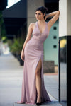 Prom Dresses Long Slit Formal Prom Dress Rose Gold