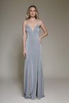 Prom Dresses Long Formal Prom Slit Fitted Dress Grey