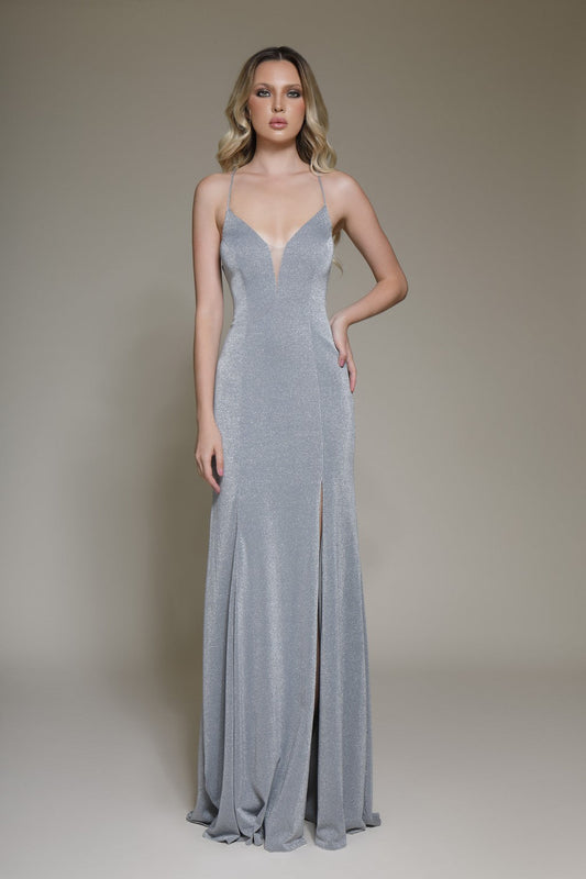 Prom Dresses Long Formal Prom Slit Fitted Dress Grey
