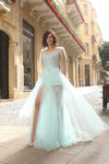 Prom Dresses Long A Line Slit Formal Prom Dress Baby Blue
