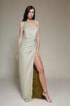 Prom Dresses Long Formal Slit Prom Pleated Dress Mustard
