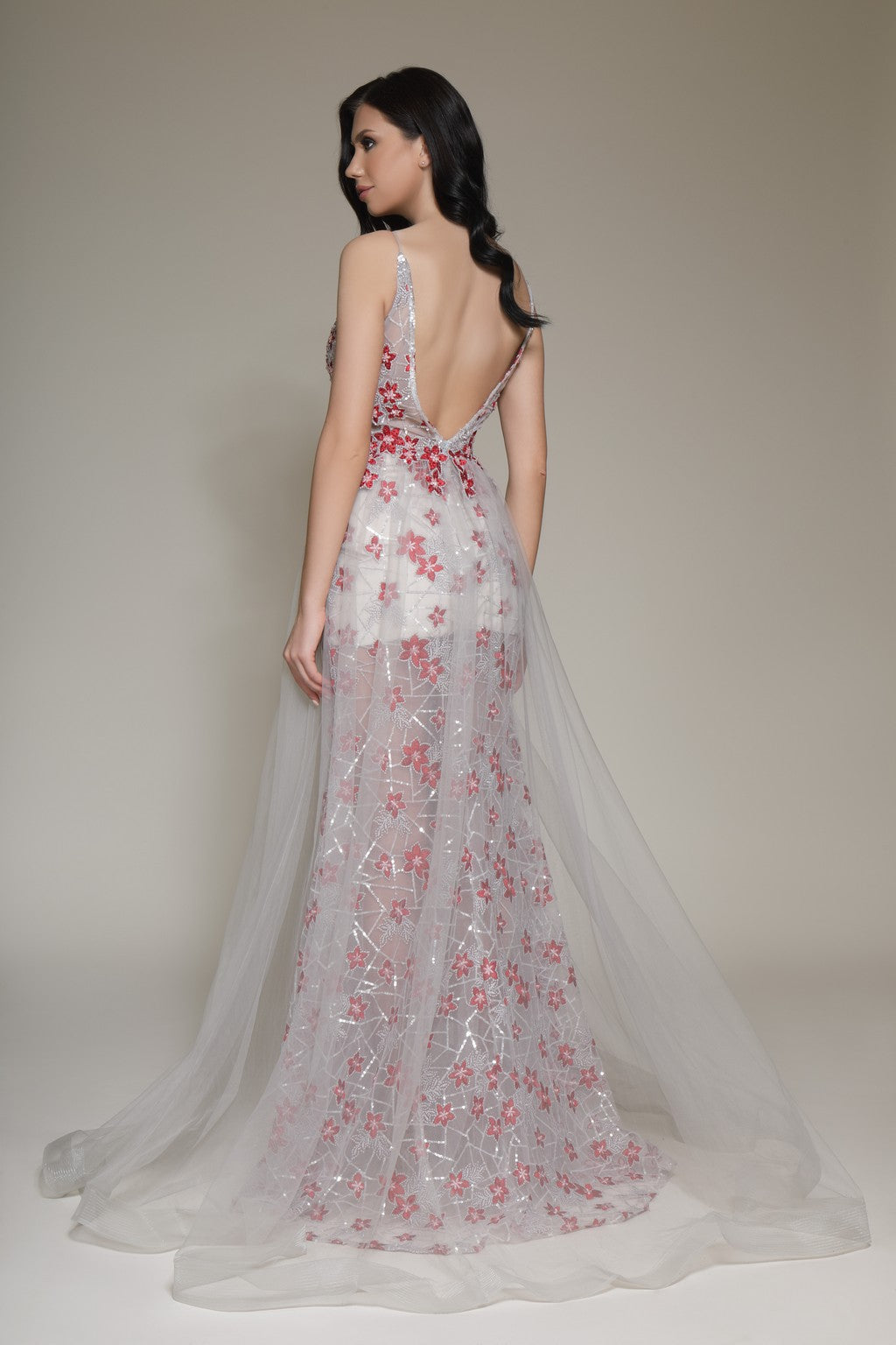 Prom Dresses Formal Long Floral Slit Prom Dress Grey Red